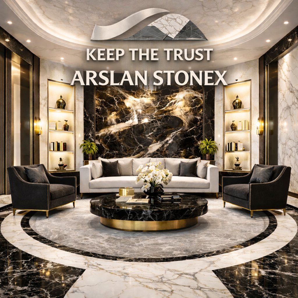 High-quality Italian marble slabs including Statuario and Botticino at Arslan Stonex showroom.