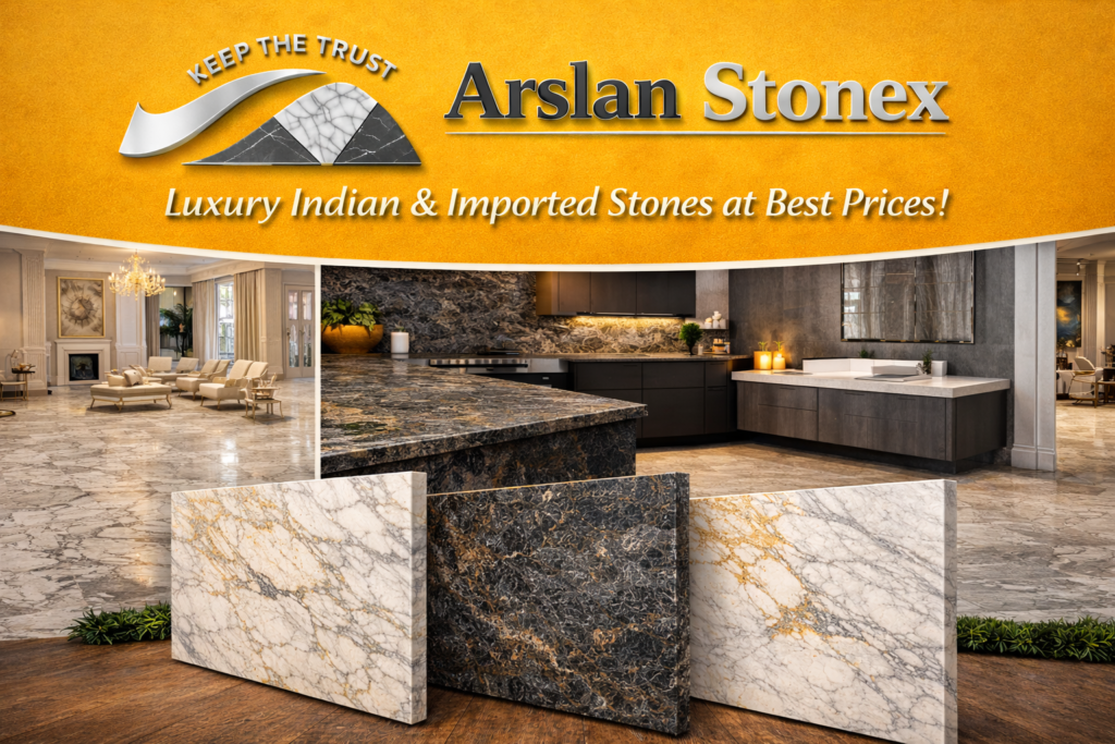 FAQ banner by Arslan Stonex marble and granite supplier India showing marble granite and quartz guide